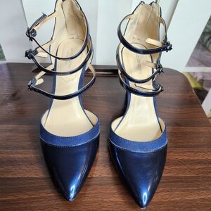 Liz Claiborne Shiny Navy Strappy Heels.Size 9